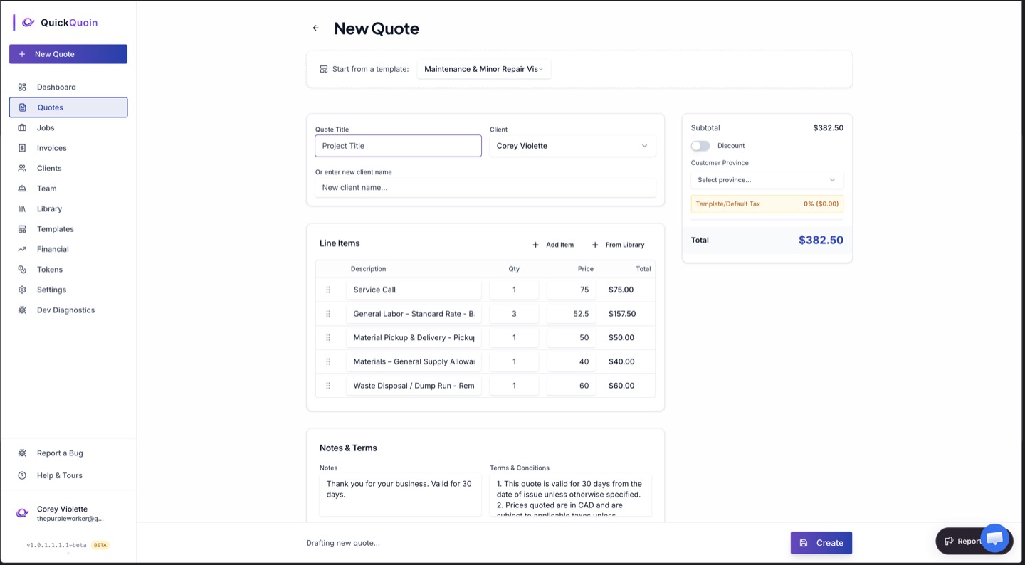 QuickQuoin - Fast & Professional Quotes